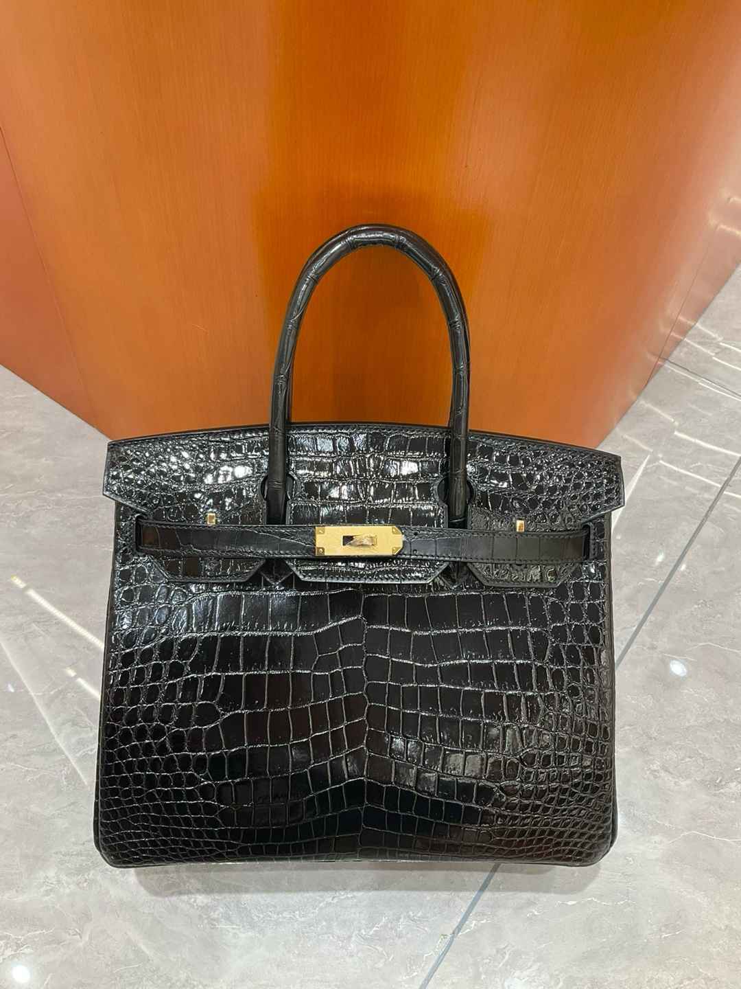 Hermes Birkin 30 shiny Niloticus Crocodile 89 Noir GHW